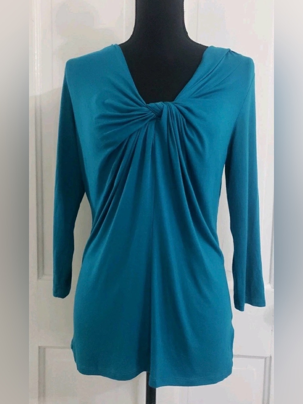Michael Kors Teal Knot-Front Long Sleeve Top 3/4 Sleeves